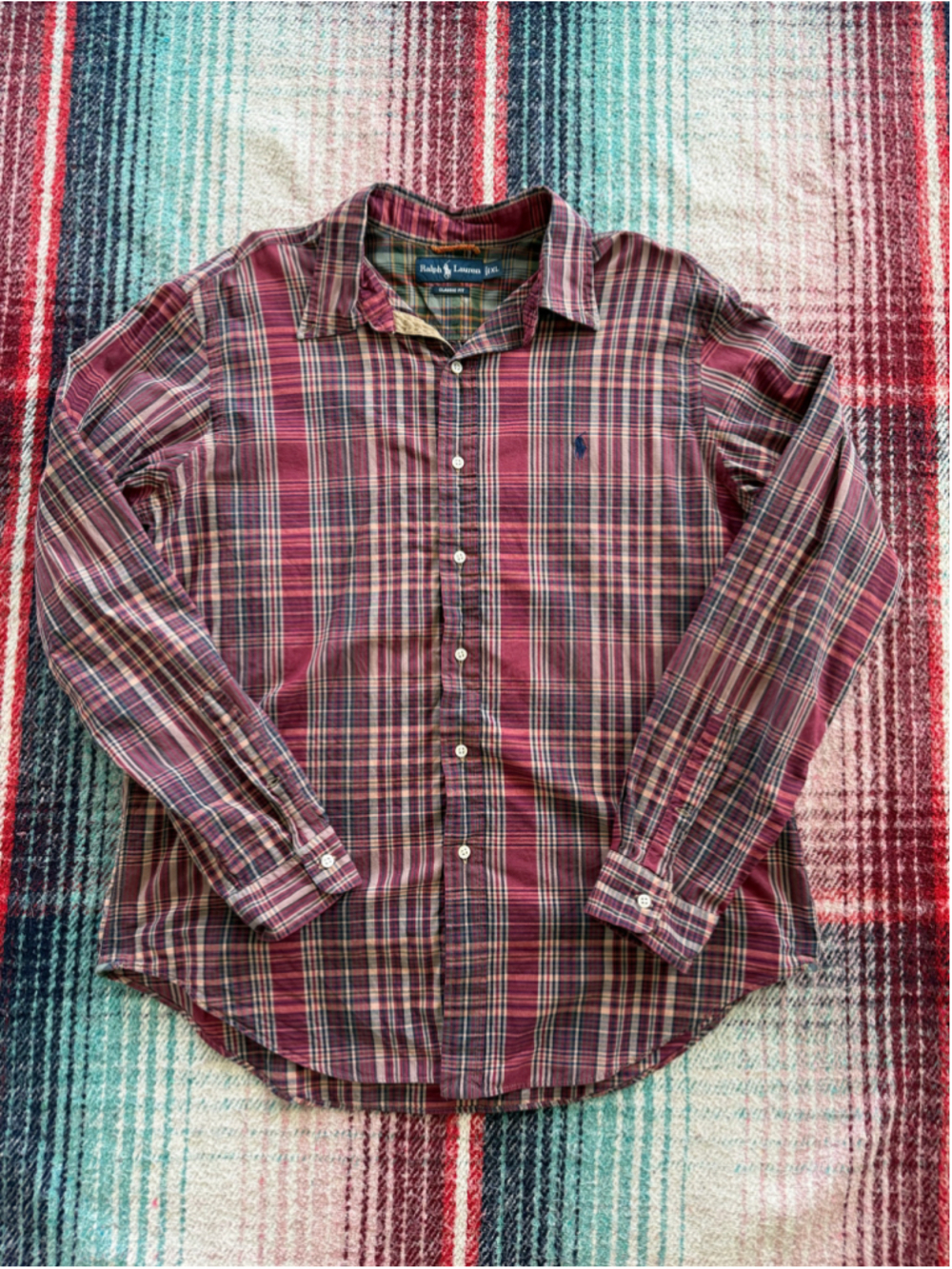 Vintage Ralph Lauren Maroon Plaid Button Down Shirt XL